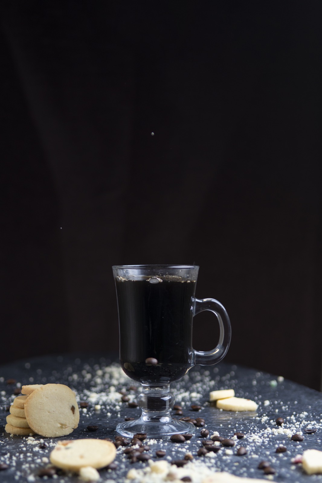 Coffee poured into a glass cup