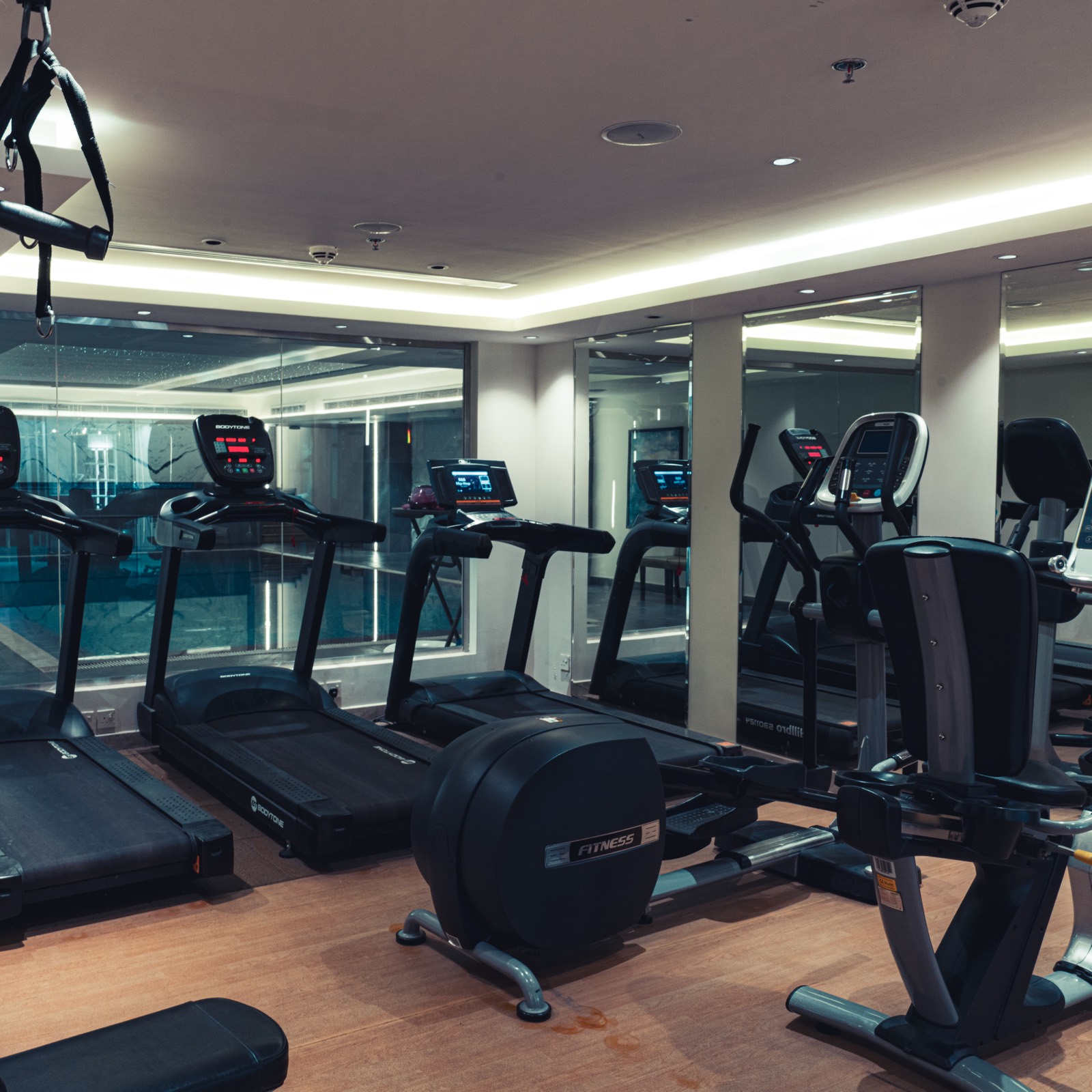 The hotel fitness centre with cardiovascular and resistance equipment