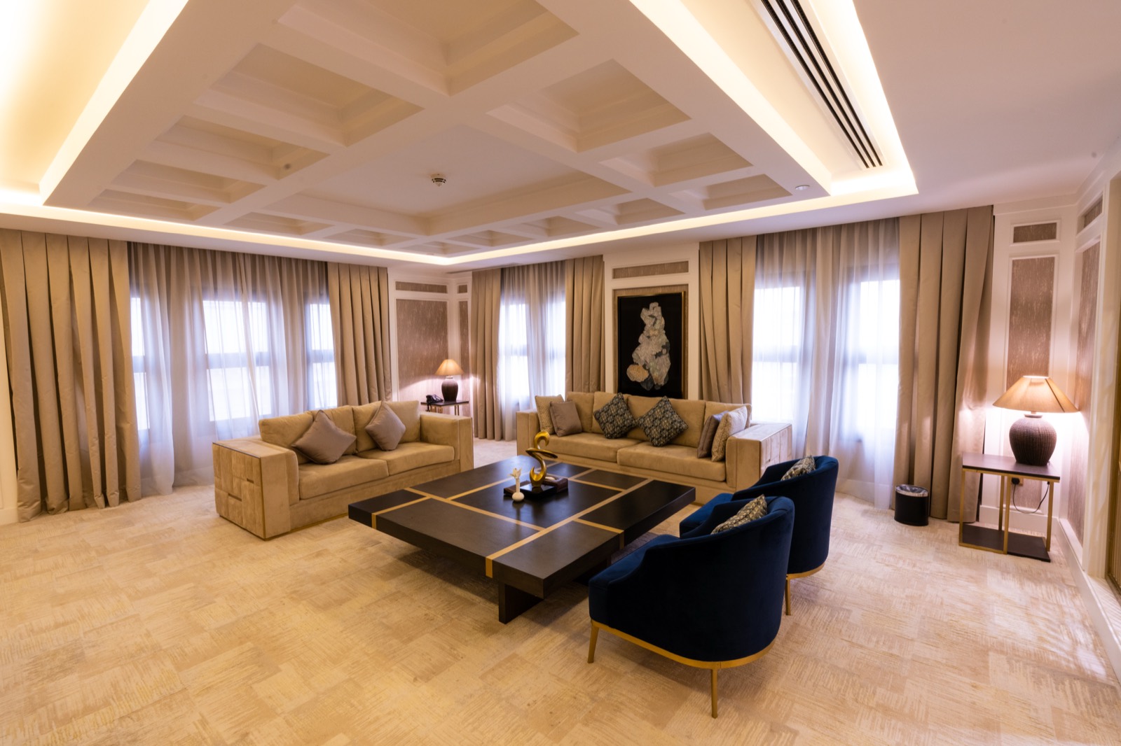 The Royal Suite reception room with its own seating and dining